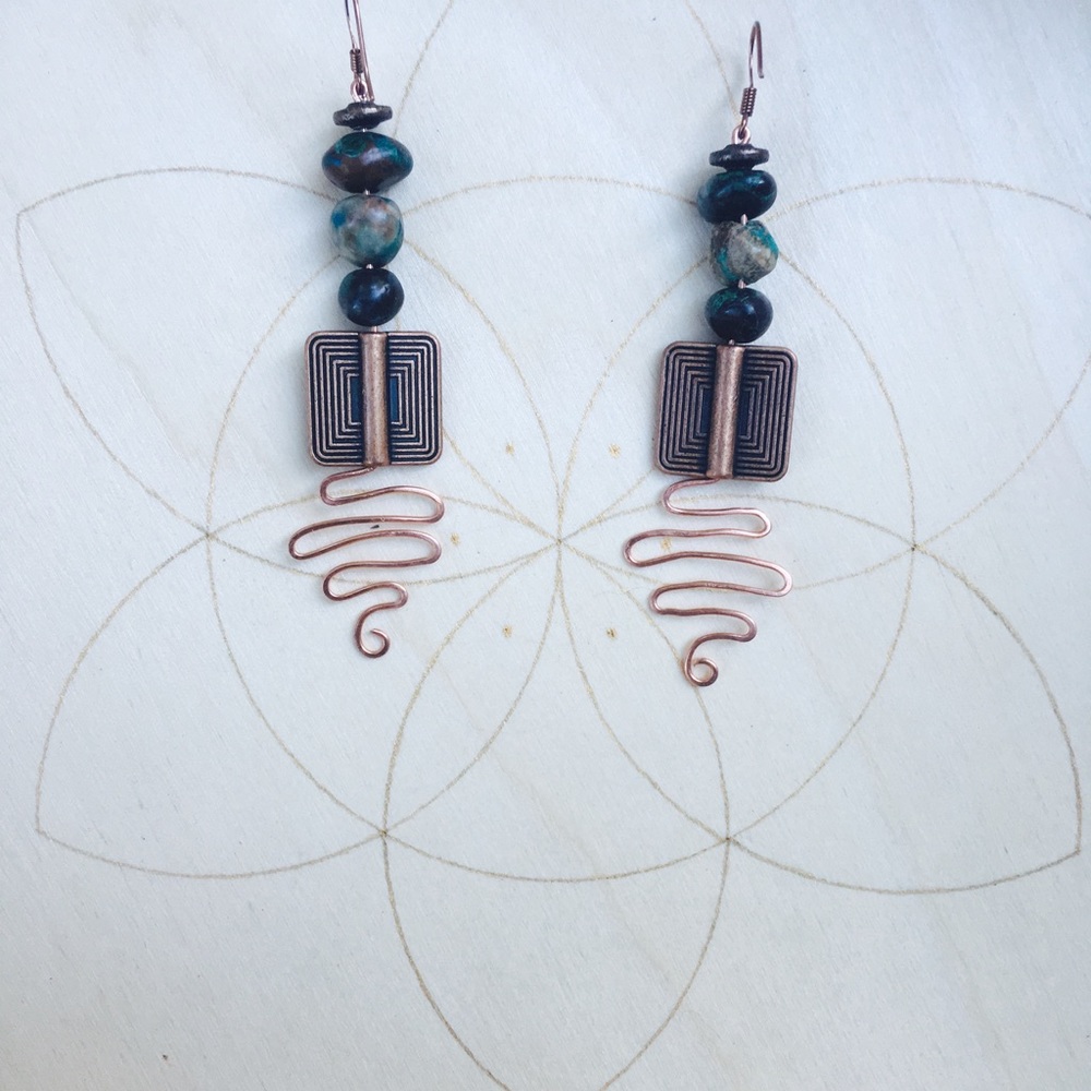Chrysocolla Atlantian style earrings